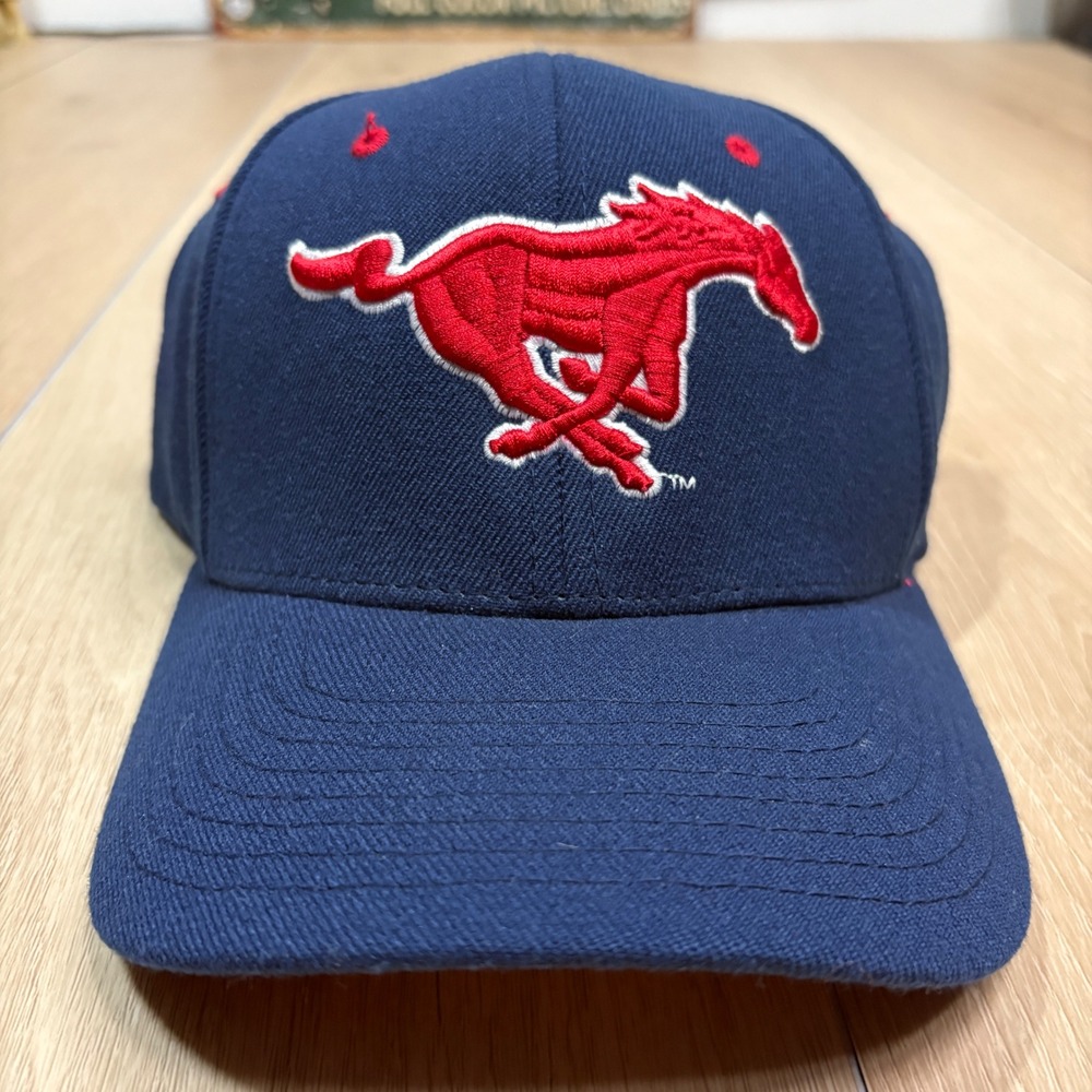 Zephyr SMU Mustangs Z-Fit Hat Medium Large Navy Blue Red Cap Southern Methodist